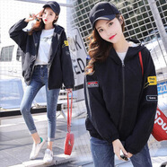 蘭威費雷少女春裝初中生韓版短外套女中學(xué)生春秋季風(fēng)衣高中生夾克 五標夾黑色 M