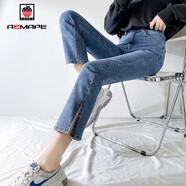 AEMAPE牛仔褲女2025春秋冬季新款開(kāi)叉薄款顯瘦喇叭褲小個(gè)子女褲子 959復古藍九分【LE】 25 _建議70-80斤