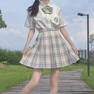 妃秀蝶jk制服套裝全套格裙短裙學百褶裙a字半身裙日系學院風 檸檬汽水裙子+領結+襯衫 S