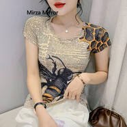 蜜莎蜜拉（Mirza Mirror）創(chuàng)意印花短袖T恤女2024夏季新款歐貨設(shè)計感修身洋氣半袖體恤上衣 7029# S