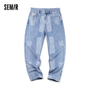 森馬（Semir）牛仔褲男夏經(jīng)典復古水洗直筒長(cháng)褲精致刺繡簡(jiǎn)約純棉 牛仔淺藍88101 31