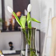 石子樹(shù)輕奢創(chuàng  )意簡(jiǎn)約玻璃花瓶擺件客廳插花透明水培玫瑰百合北歐 輕奢煙灰花朵1支【小號】