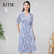 愛(ài)特愛(ài)（EITIE）時(shí)尚通勤收腰連衣裙印花精致浪漫夏季新款V領(lǐng)女裝7007734 洗水藍32 M 160