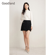 音兒（YINER）Goodland美地春季法式優(yōu)雅小香風(fēng)粗花呢小黑裙A字半身裙 黑色 M