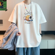 大魚界線日系潮牌短袖T恤男潮流ins情侶裝夏裝寬松上衣服男生印花圓領(lǐng)體恤 白色(太空人) M(100-120斤）