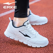 鴻星爾克（ERKE）男鞋運動(dòng)鞋跑鞋2025冬季新款男士皮面休閑跑步鞋耐磨防水運動(dòng)鞋 正白-3196 39