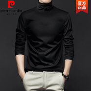 皮爾卡丹（pierre cardin）抗靜電親膚絲光棉長(cháng)袖T恤男秋冬高領(lǐng)打底衫純色白色內搭秋上針織 黑色 3XL