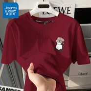 真維斯（JEANSWEST）純棉t恤女士夏季2025新款休閑慵懶風(fēng)短袖女裝潮流寬松半袖上衣服 酒紅 舉箱熊貓黑_K XL