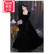 愛(ài)夸貓（AIKUAMAO）成人禮服女18嵗禮服高級感主持人禮服女一字肩仙女晚禮服中式18歲 星黑色  長(cháng)款 2XL