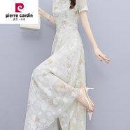 皮爾卡丹（pierre cardin）氣質(zhì)名媛碎花雪紡連衣裙女2024新款夏季漂亮時(shí)尚端莊大氣裙子 杏色 L 100-115斤