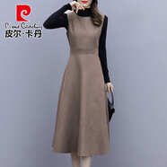 皮爾卡丹毛呢背心連衣裙女秋冬季日韓新款法式氣質(zhì)長(cháng)裙背帶裙套裝減齡洋氣 卡其 2XL 125-135斤