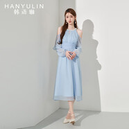韓語(yǔ)琳空間韓語(yǔ)琳藍(lán)色連衣裙女春秋2023新款高級(jí)感氣質(zhì)顯瘦秋季法式長(zhǎng)袖裙子 淺藍(lán)色 M
