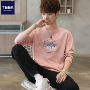 TEEK春秋款趣味印花長(cháng)袖t恤男裝上衣服 男士秋冬季新款休閑男棉體恤衫 HE52A粉色 M