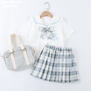 女童套裝兒童學(xué)院風(fēng)jk制服連衣裙夏裝百褶裙童裝夏天大童夏季裙子 玉桂狗晴空藍+ 130cm