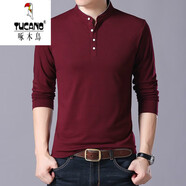 啄木鳥(niǎo)（TUCANO）春秋長(zhǎng)袖t恤男士立領(lǐng)純棉體恤打底衫韓版修身男裝上衣潮 薄款 8165紅色 春秋 165/M