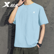特步（XTEP） 運(yùn)動(dòng)短袖男裝t恤衫夏季透氣冰絲感速干上衣吸汗棉T跑步健身籃足 水灣藍(lán)-logo(全棉100%) M (170/92A)【現(xiàn)貨速發(fā)】