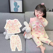 惠奴比兒童睡衣春秋新款小孩套裝寶寶開始長袖女小童女童家居服夏季春秋 粉色兔子頭【童套】 90