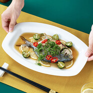 友來福魚盤陶瓷蒸魚骨瓷盤子家用12英寸純白加大烤魚西餐盤酒店商用