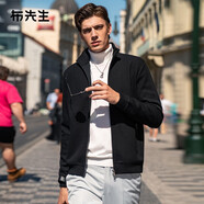 布先生拉鏈立領(lǐng)側(cè)邊口袋加厚羊毛外套春秋毛衣開衫男BT12235 鋼琴黑 XL /180