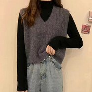 歐洛黛毛衣馬甲女寬松v領(lǐng)簡(jiǎn)約春秋新款馬夾坎肩顯瘦百搭針織背心上衣女 灰色 均碼 80-140斤