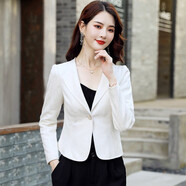 楚馨小西裝短外套女2025春秋季新款女裝休閑修身小個(gè)子時(shí)尚職業(yè)裝西服 白色長(cháng)袖 XL (100斤-110斤)