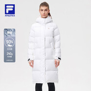 斐樂(lè)（FILA）女子羽絨服長(zhǎng)款冬季鵝絨長(zhǎng)袖保暖連帽運(yùn)動(dòng)休閑外套開衫女裝上衣 玉石白-WT XL