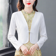賽曼蝶春秋旗袍外搭開(kāi)衫女士外披流行小西裝搭配配旗袍吊帯披肩開(kāi)杉復古 白色 L