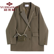 俞兆林  小西裝女2022年秋季外套女春新款氣質(zhì)寬松型韓版西服女上衣潮 咖啡色(單件衣服) L (建議106-118斤)