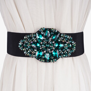 紫心竹寬腰帶女裝飾裙子水鉆束腰配連衣裙時(shí)尚百搭韓版顯瘦彈力松緊腰封 綠色水晶大碼