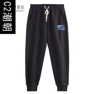 C2潮朝九疊篆國潮官印衛(wèi)褲男潮牌ins抽繩束腳褲男情侶衛(wèi)褲休閑寬松長褲 黑鐳射 S 薄款