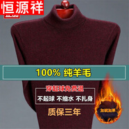恒源祥高領(lǐng)毛衣男純羊毛絨衫鄂爾多市產(chǎn)中老年秋冬加厚保暖打底衫 高 領(lǐng)-酒紅 2XL 180 建議160-180斤