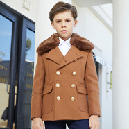 鼎瑪仕斷碼促銷(xiāo)兒童呢子大衣男童毛呢外套中大童加厚夾棉秋冬新款羊毛呢 卡其色毛呢大衣 170