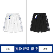 NASA LIKE官方短褲夏季男寬松休閑運(yùn)動(dòng)五分褲情侶中褲棉質(zhì)外穿速干男士褲子 白色+黑色 XL