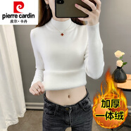 皮爾卡丹（pierre cardin）秋冬加絨毛衣女加厚一體絨內(nèi)搭大號半高領(lǐng)套頭打底針織衫保暖上衣 白色【中領(lǐng)款】 【一體絨】 加厚 3XL 140-158斤