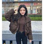 堂峻歐貨潮流豹紋設(shè)計(jì)立領(lǐng)長袖棉服外套女冬季新款保暖百搭小個(gè)子上衣 豹紋 M