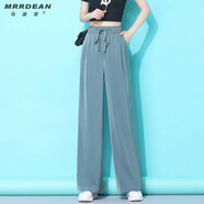馬迪安 2022夏季新款闊腿褲女高腰垂感冰絲長褲醋酸寬松銅氨絲休閑褲直筒褲女褲子 灰綠色【常規(guī)】 XL【115-125斤】