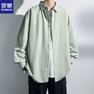 羅蒙高端冰絲短袖襯衫男士裝白色免燙抗皺潮流寬松休閑襯衣上衣服 2208豆綠色（長款） 2XL