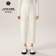 阿瑪施（AMASS）女裝新款松緊腰雪尼爾工裝休閑九分褲女5100219 白 XS (1碼)