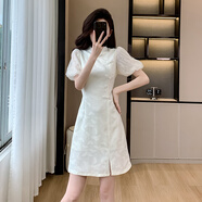 卡伊莎新中式旗袍連衣裙女2024新款國(guó)風(fēng)小個(gè)子修身顯瘦氣質(zhì)小黑裙子女夏 白色 XL