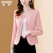 茗思（mingsi）小香風(fēng)西裝短外套女2024春秋新款氣質(zhì)通勤百搭減齡顯瘦小西服 粉色 S