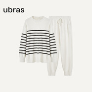 ubras加絨睡衣冬女家居服套裝情侶可外穿慕斯條紋舒適居家 米白色-女士套裝 XL