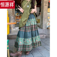 恒源祥茶歇法式民族風(fēng)鏤空針織背心連衣裙女夏季疊穿波西米亞長(zhǎng)裙子套裝 綠色復(fù)古半身裙 L