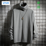 UYUK胖子日系刺繡高領(lǐng)長袖打底衫男大碼寬松韓版潮流痞帥百搭休閑衛(wèi)衣 灰色 5XL 210-230斤可選