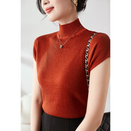 海青藍(lán)（CYANINE SEA）2023年早秋新款女裝時(shí)尚百搭款套頭純色毛針織衫簡(jiǎn)約短袖打底上衣 紅色 均碼（80斤-125斤）