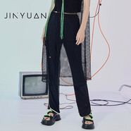 金苑褲子女夏季新款寬松條紋垂感破洞設計感休閑長(cháng)褲C222130 黑色 S(160/65A)