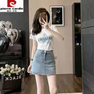 皮爾卡丹（pierre cardin）時尚氣質(zhì)休閑牛仔半身裙短袖體恤套裝女夏季2025新款包臀裙兩件套 白色體恤 L