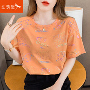 紅蜻蜓純棉短袖t恤女寬松春夏季女裝2025年新款韓版春夏裝上衣 短袖橘色 XL
