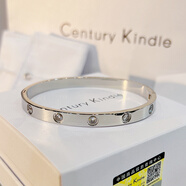 CENTURY& KINDLE輕奢高級(jí)感滿天星情侶手鐲刻字男女簡約帶鉆鈦鋼玫瑰金色開口手鐲 寬版十鉆手鐲-白金色【大號(hào)】