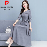皮爾卡丹（pierre cardin）長袖時(shí)尚棉麻連衣裙女2025春秋裝新款韓版高貴氣質(zhì)修身顯瘦中長裙 DG-735#灰色 L 【95-110斤好質(zhì)量】