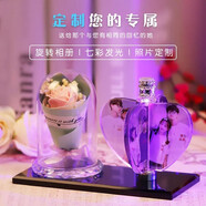 圣誕節禮物DIY水晶相冊定制照片禮物相框裝飾擺件情侶老婆生日禮物紀念日禮物送女友男友朋友閨蜜紀念品 粉玫瑰水晶玻璃相冊愛(ài)心形（手動(dòng)旋轉）